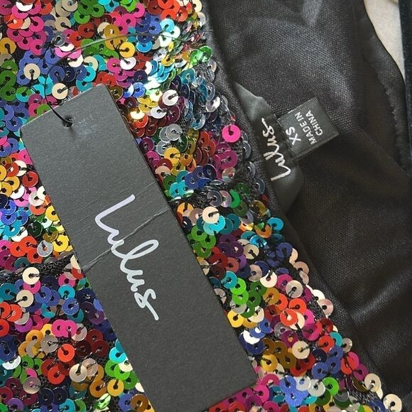 Lulu's NWT Dance Until Dawn Rainbow Multi Sequin Skater Mini Dress sz XS - Picture 11 of 11